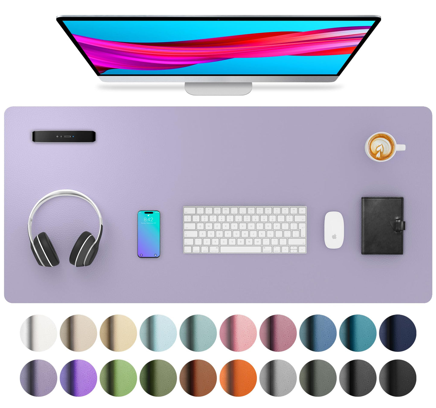 Elegant Lavender Leather Desk Pad, Waterproof & Sleek