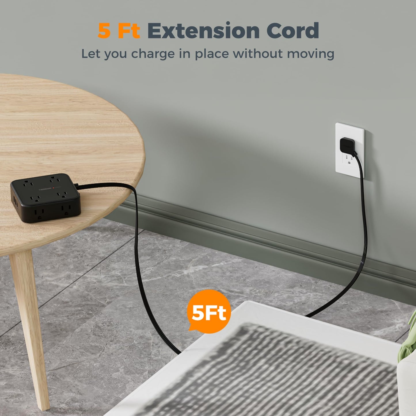 Surge Protector Flat Plug Power Strip,