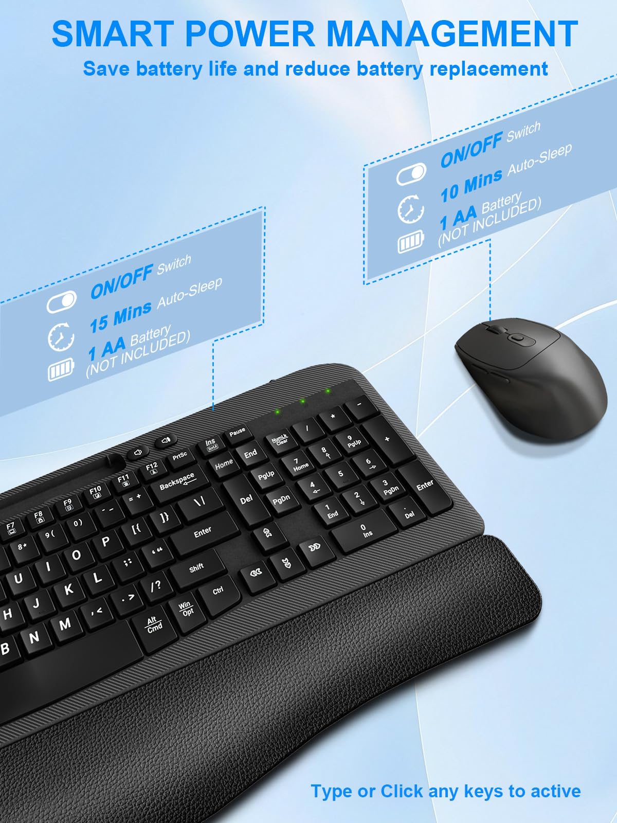 Ergonomic Wireless Keyboard and Mouse Combo