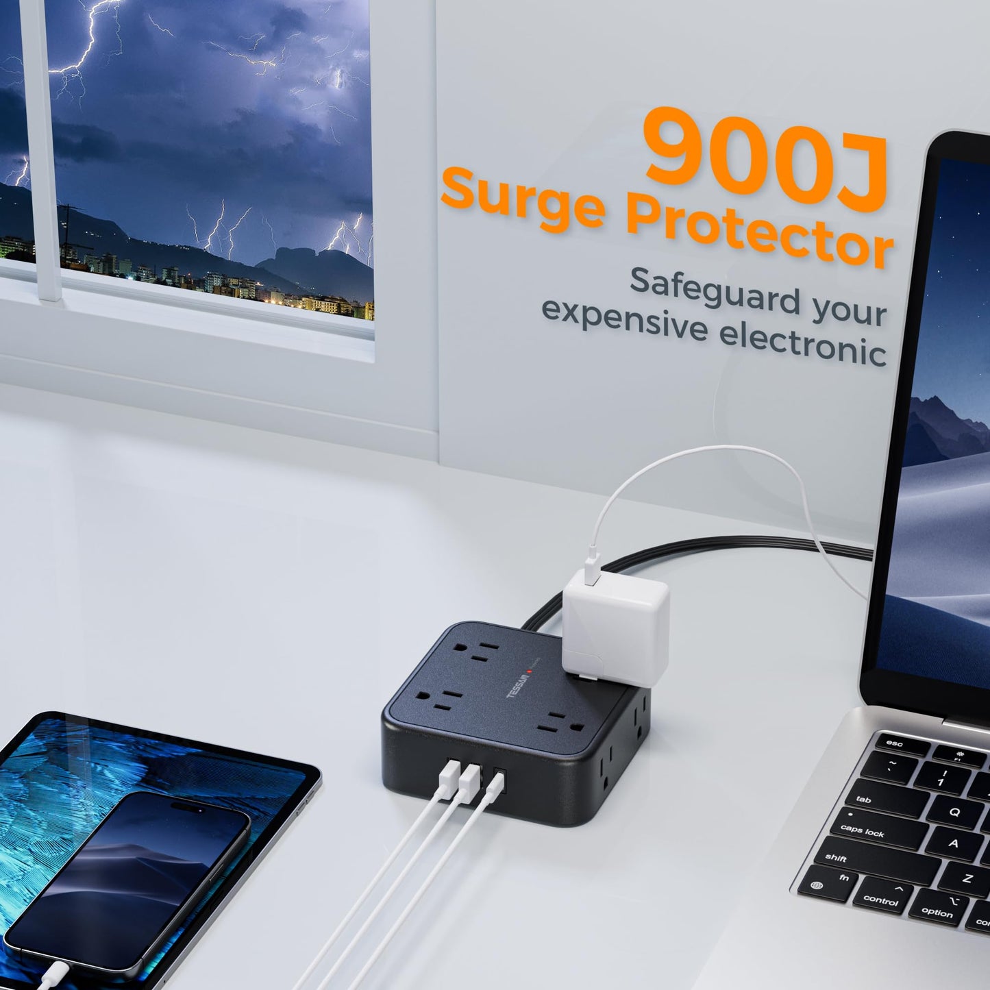 Surge Protector Flat Plug Power Strip,