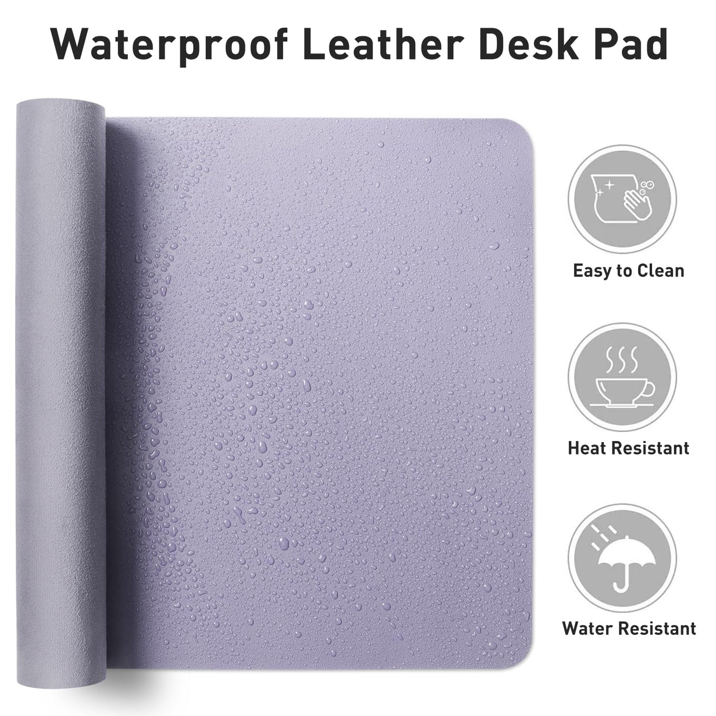 Elegant Lavender Leather Desk Pad, Waterproof & Sleek