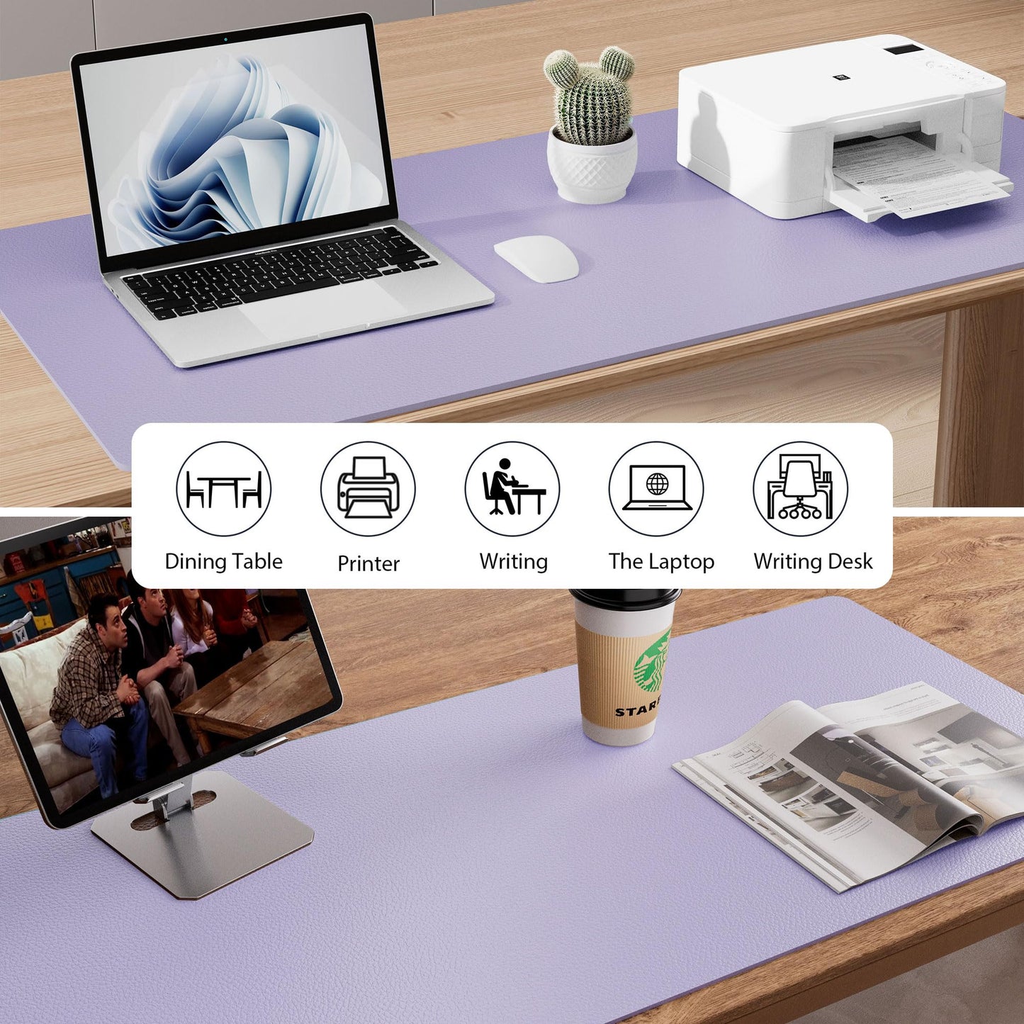 Elegant Lavender Leather Desk Pad, Waterproof & Sleek