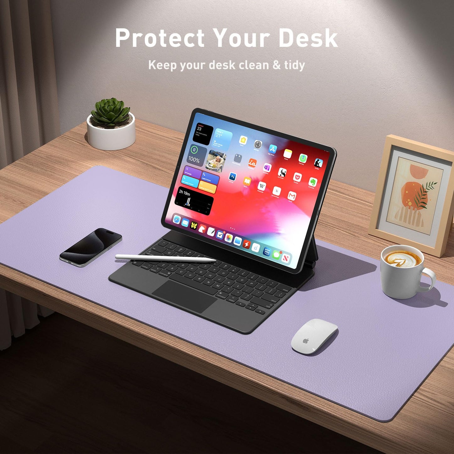 Elegant Lavender Leather Desk Pad, Waterproof & Sleek