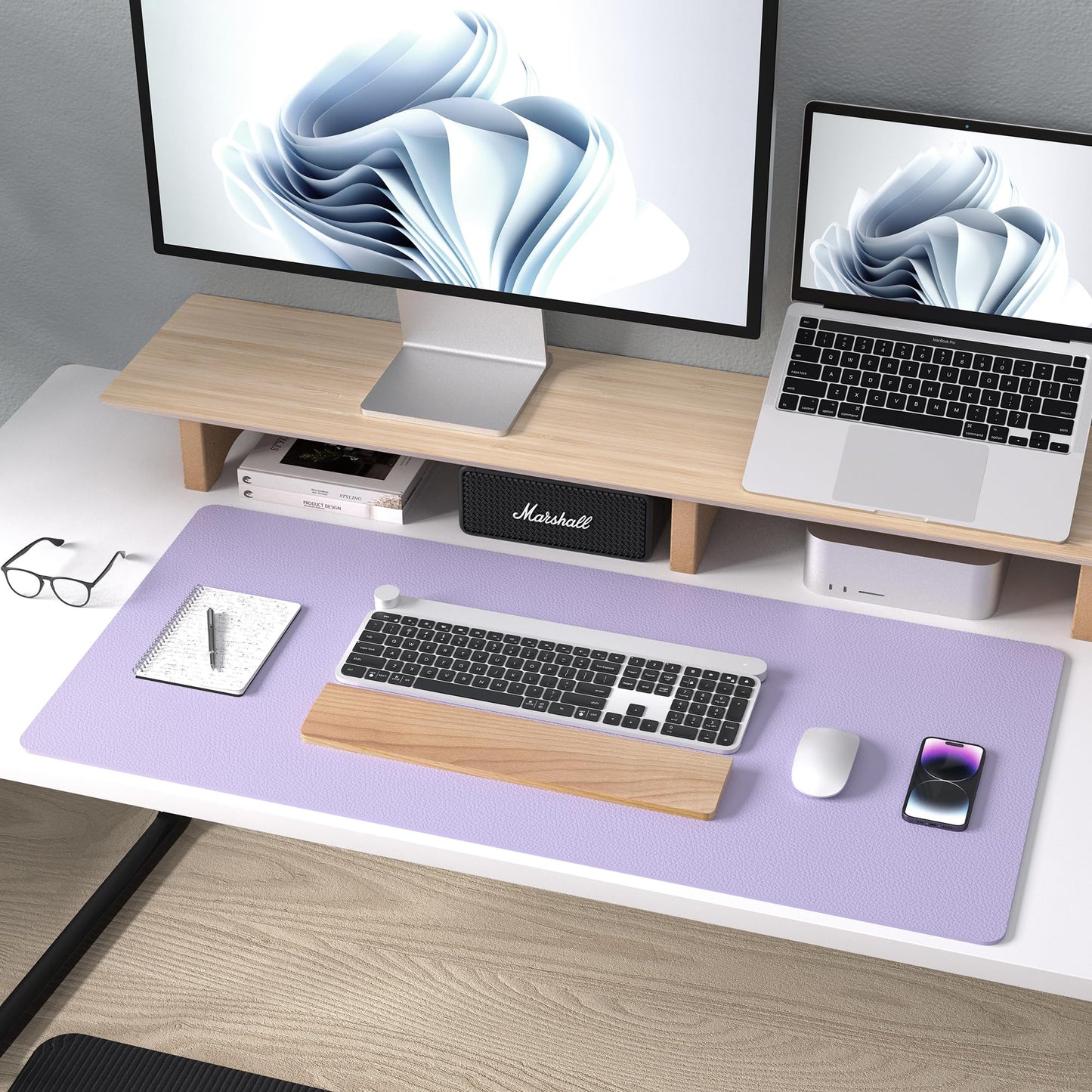 Elegant Lavender Leather Desk Pad, Waterproof & Sleek