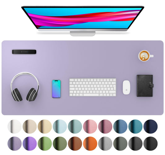 Elegant Lavender Leather Desk Pad, Waterproof & Sleek