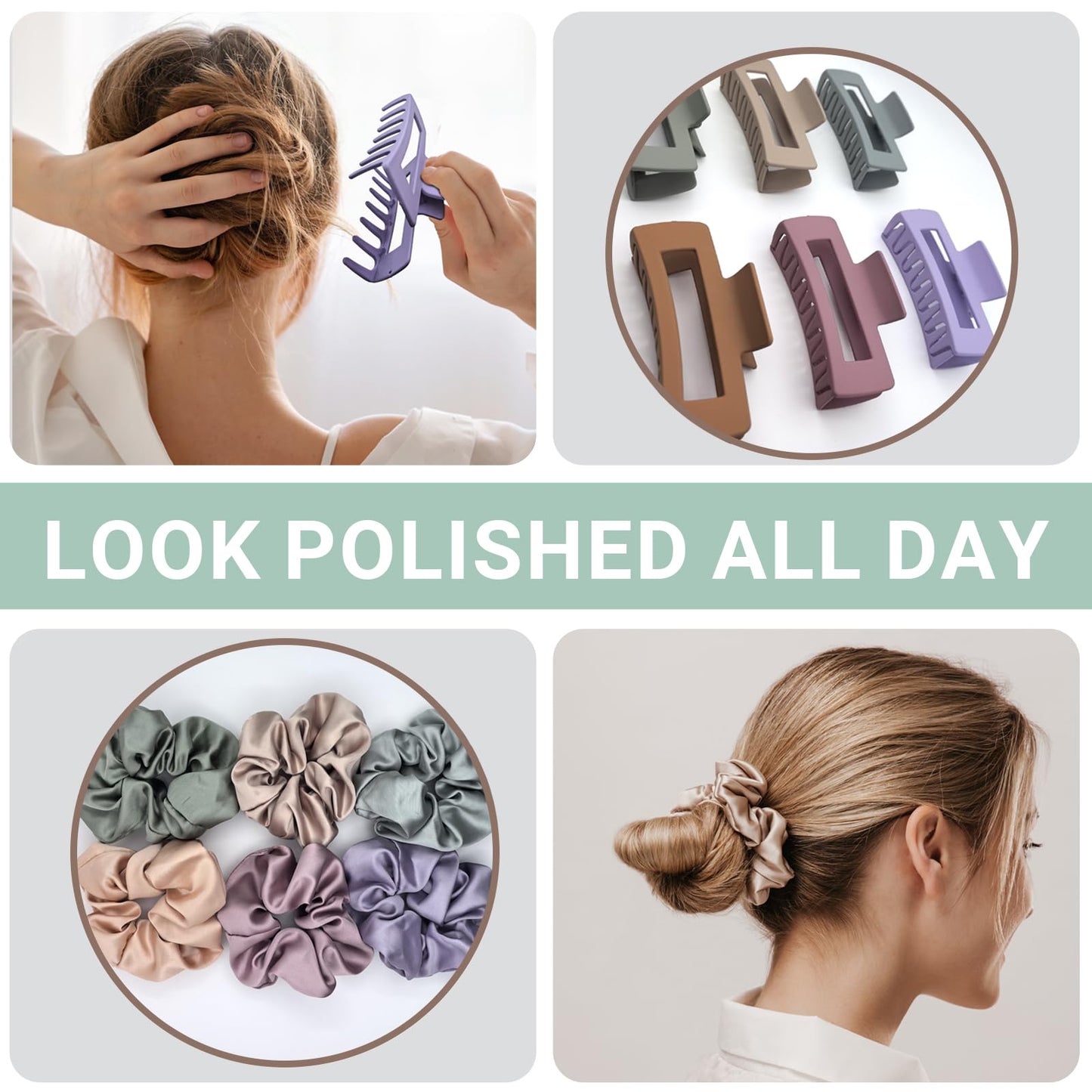12Pack Hair Clips and Satin Scrunchies for Women